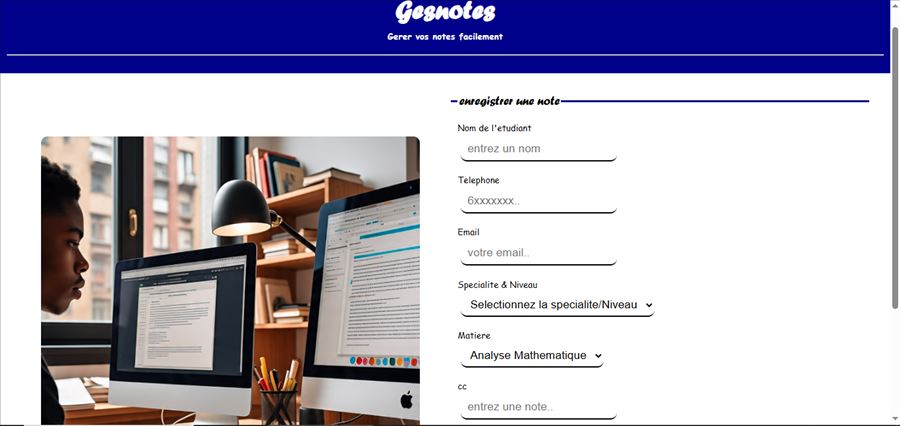 Aperçu de l'application GesNotes de gestion des notes